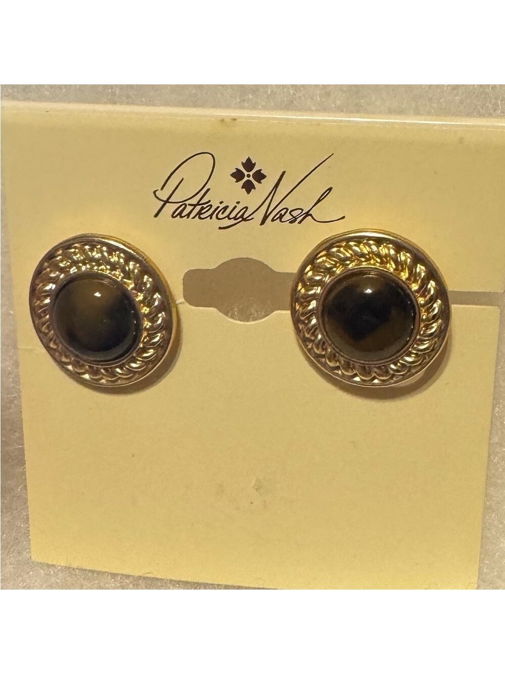 Patricia Nash - Tortoise Shell, Gold Rope Design Clip On Earrings — NIB